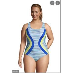 Lands' End one piece blue stripe swimsuit 26W